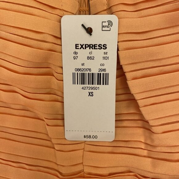 Express Women's Satin V-Bar Puff Sleeve Ruched Pleated Top Apricot Sz XS NWT $58 - Picture 15 of 16